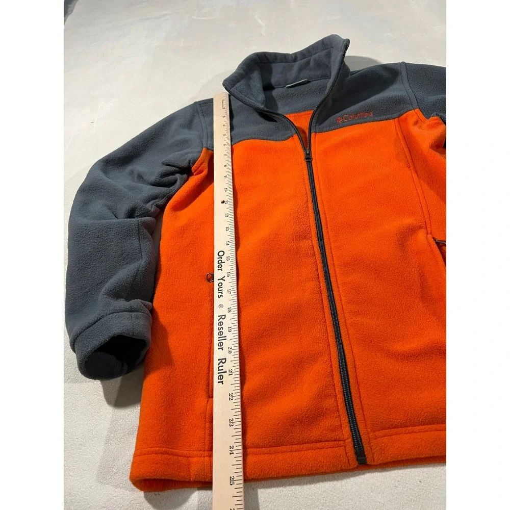 Columbia Kids Fleece Jacket Orange Gray Full Zip Youth Size L 14 16